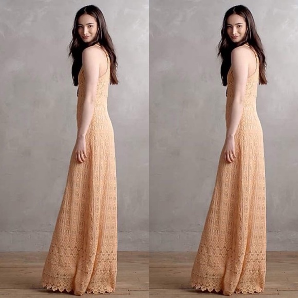 Anthropologie KOROVILAS Calantha Laced In Maxi Dress In Light Peach. Size S - Picture 10 of 16